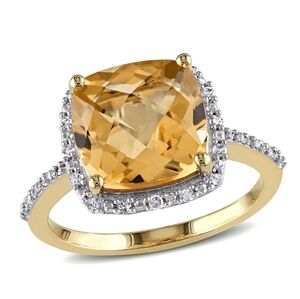 Cushion Cut Citrine and Diamond Halo Cocktail Ring